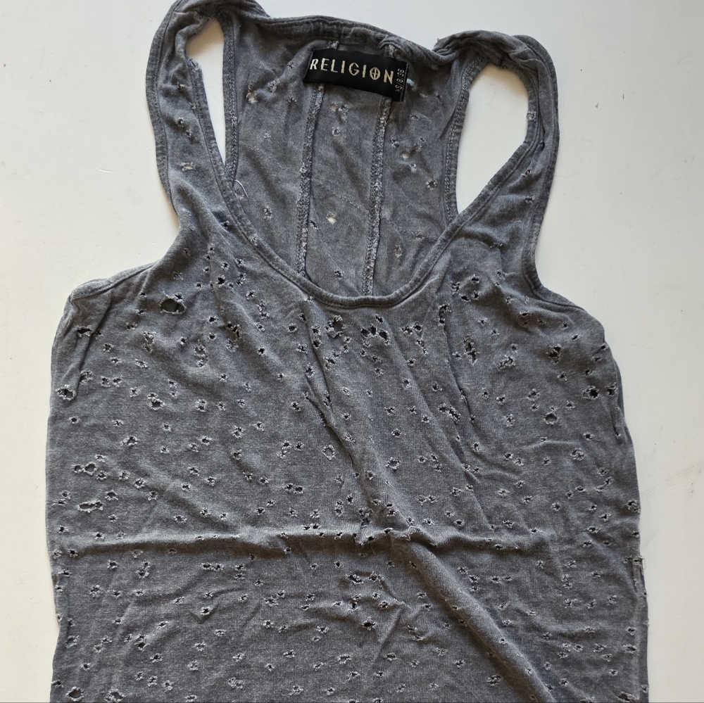 Washed Gray Eyelet Racerback Tank Top - Picture 2 of 5